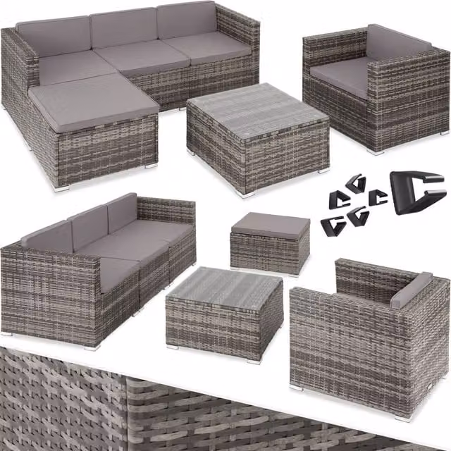 Tectake Lignano Grey Rattan and Metal Garden Furniture Set with Armchair