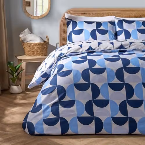 OHS Moroccan Abstract Microfibre Double Duvet Cover and Pillowcase Set in Blue, W/D/H: 200 x 200 x 140 cm