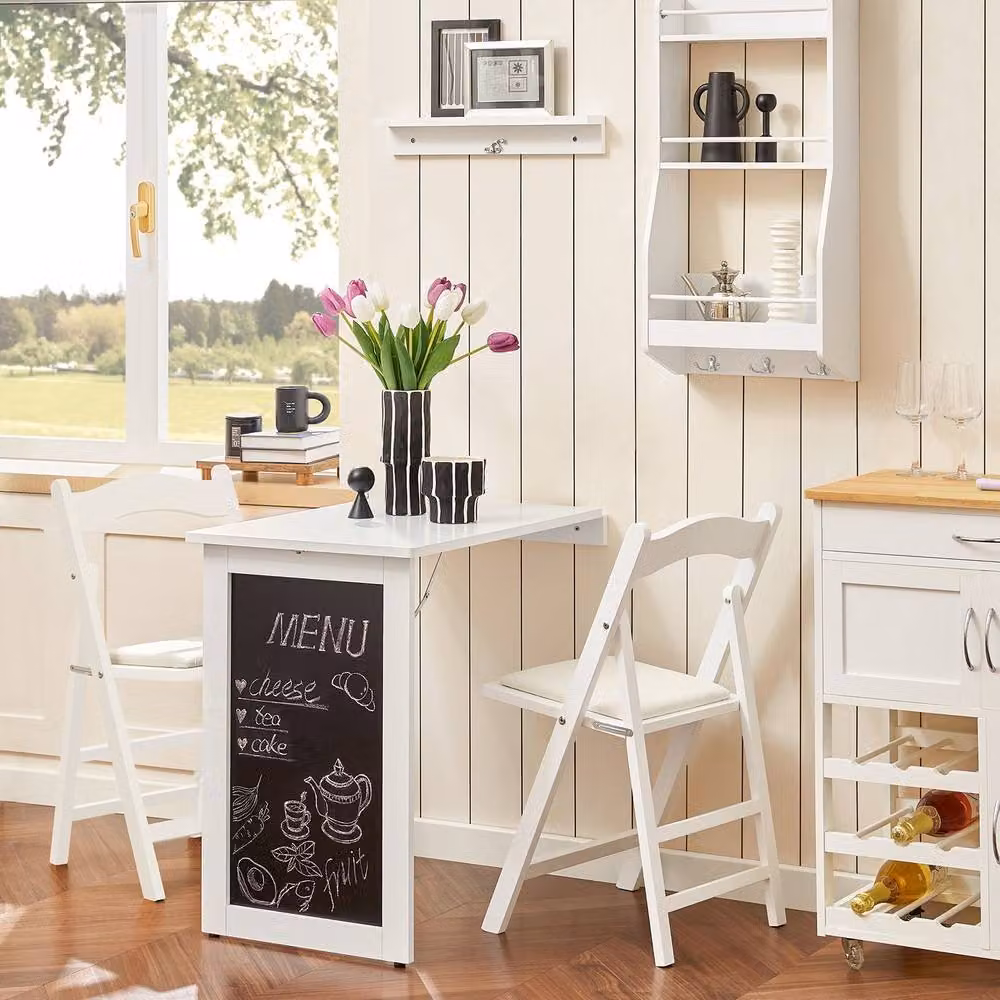 SoBuy Wall-Mounted Folding Table with Chalkboard Front in White – 3