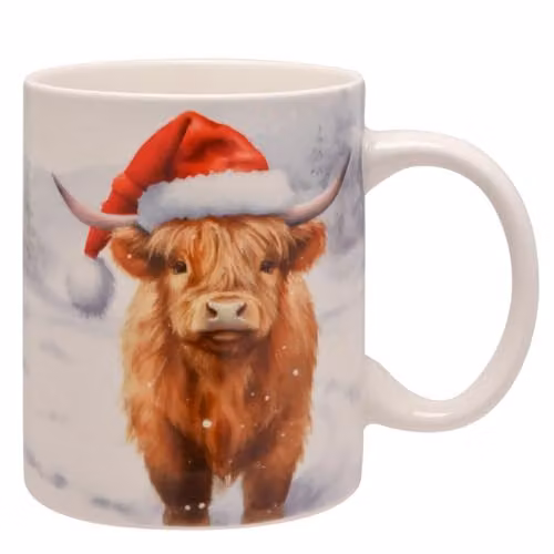 Widdop and Co Highland Cow Christmas Mug in White and Red Bone China – 1