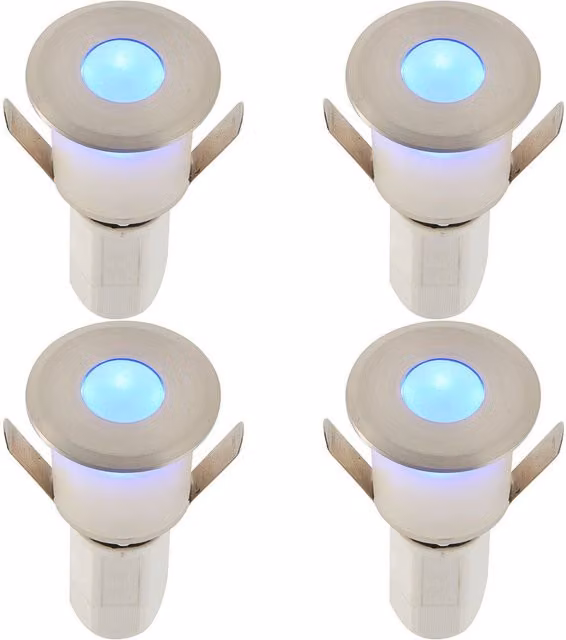 Loops 4 Pack Recessed Blue LED Decking Guide Lights, IP67 Waterproof, Satin Nickel Finish