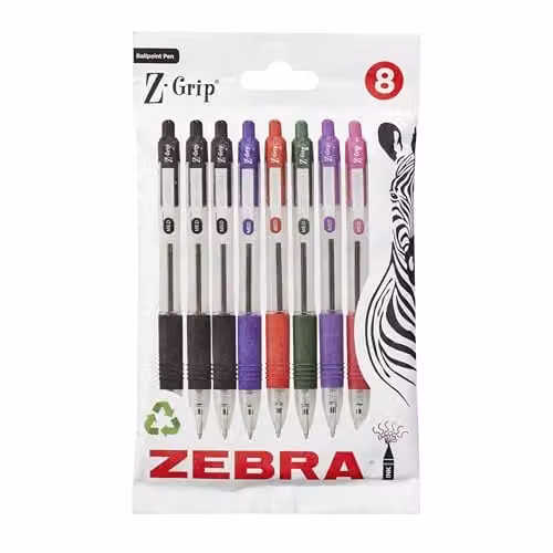 Zebra Z-Grip Ballpoint Pens, Multicolour, 8 Pack