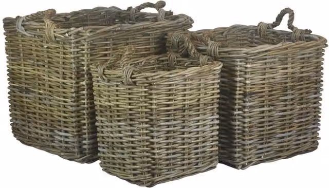 Red Hamper Open Weave Rattan Basket in Grey and Brown with Handles, W/D/H: 52 x 52 x 3 cm