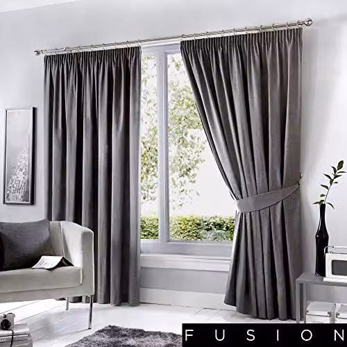 Fusion Charcoal Grey Thermal Blackout Pencil Pleat Curtains, W: 168 cm, L: 137 cm – 1