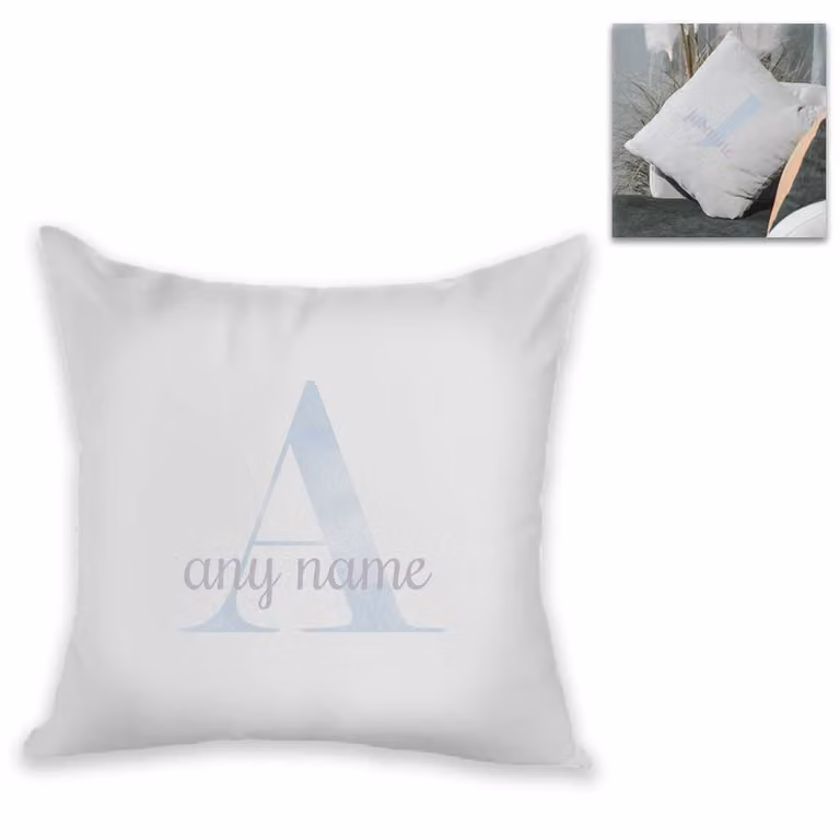 Uniqueful Personalised Faded Initial and Name Design Cushion in White, W/D/H: 40 x 40 x 40 cm