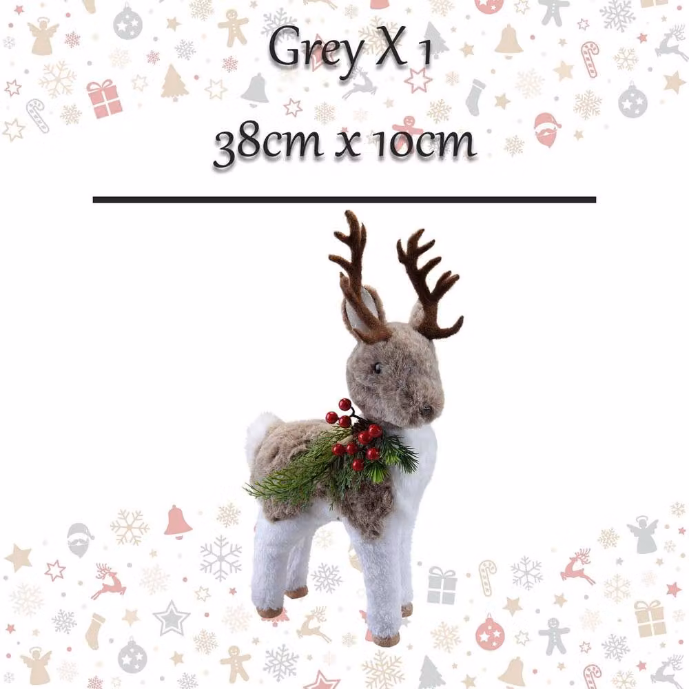VFM e-Store Christmas Standing Deer Decoration in Grey and White, H 38 cm x W 10 cm x D 10 cm – 2