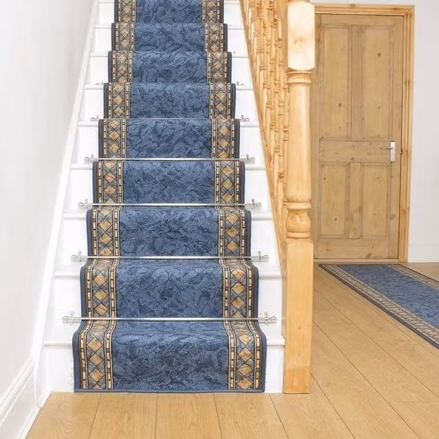 runrug Cheops Stair Runner Carpet, Blue, W: 80 cm, L: 660 cm