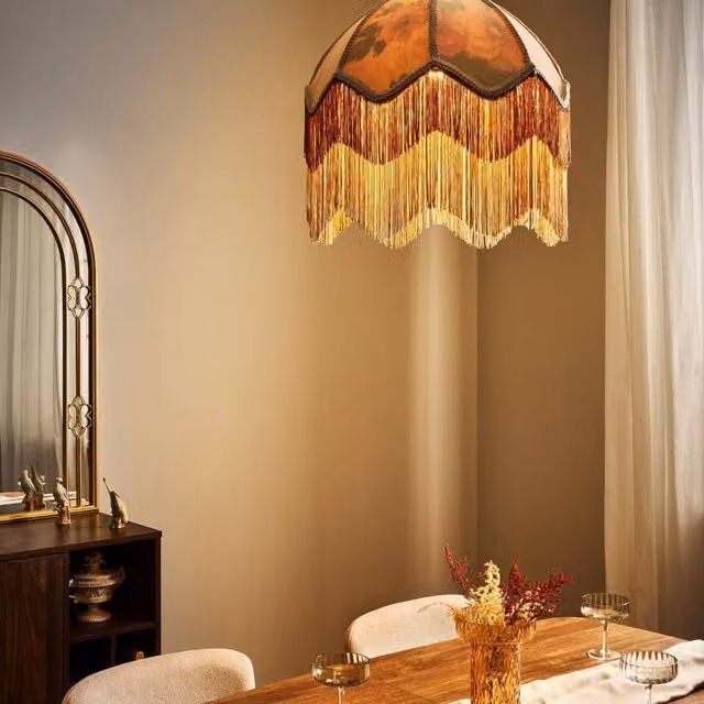 Wyld and Coco Nostalgia Pendant Lamp in Beige with Paper and Metal Details, H 192 cm x W 40 cm – 1