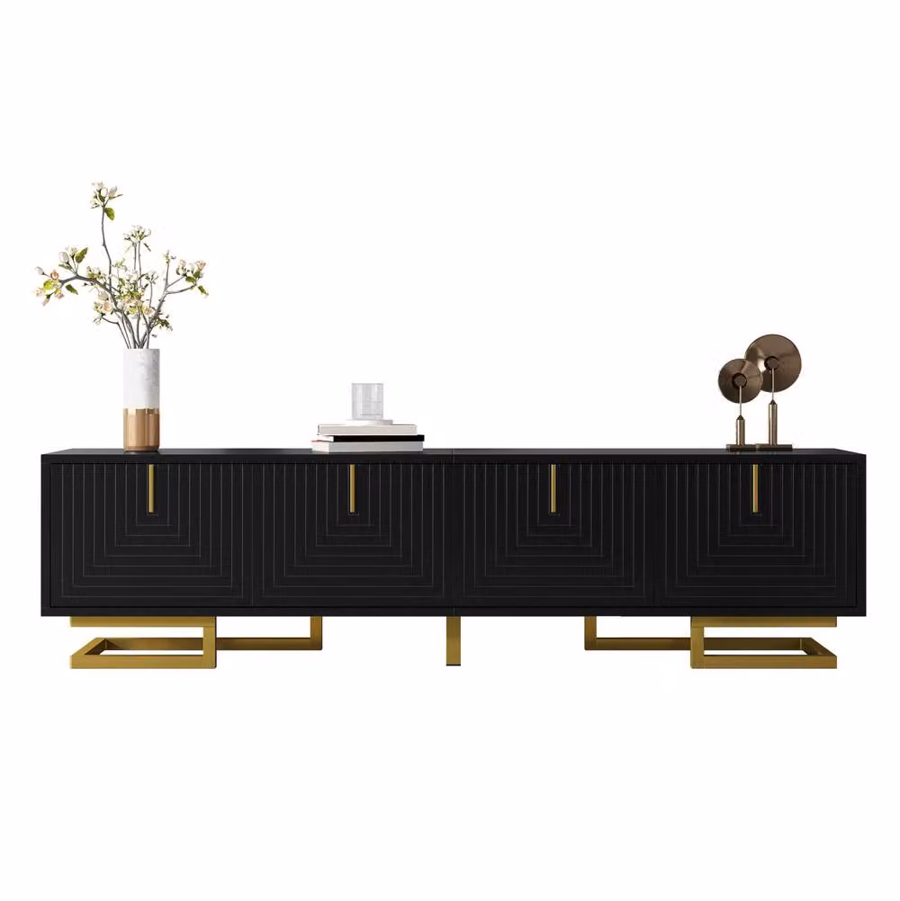 STILVORA Modern TV Cabinet with Storage in Matt Black and Gold – 3