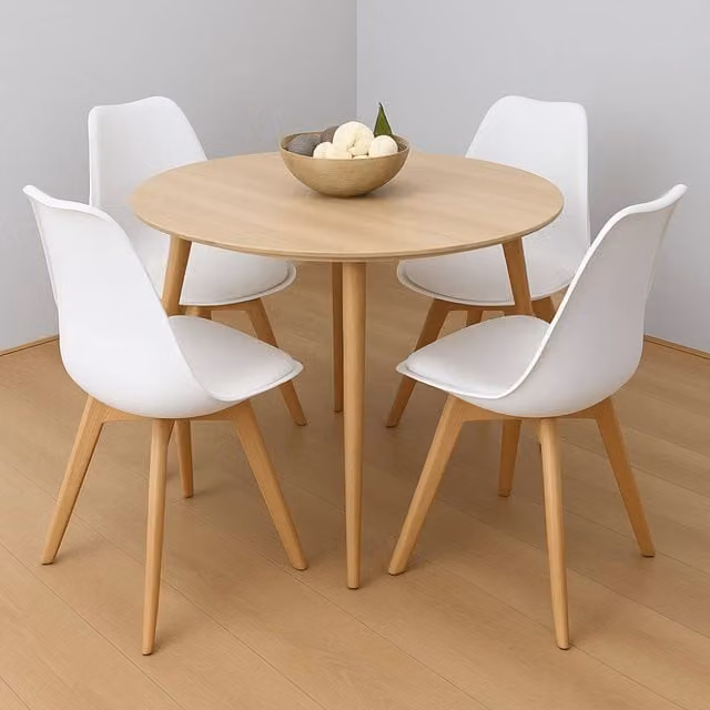 Kosy Koala Modern Round Dining Table Set with 4 Chairs in Brown – 1