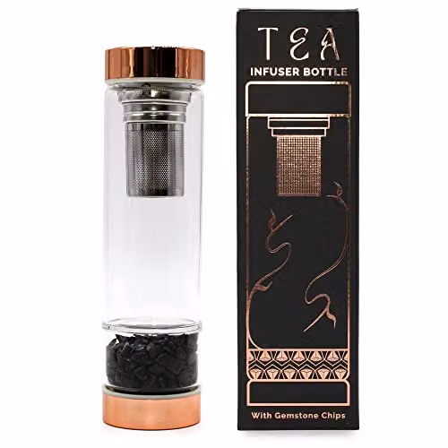 Serenityy Crystal Glass Tea Infuser Bottle in Gold, 500 ml – 1