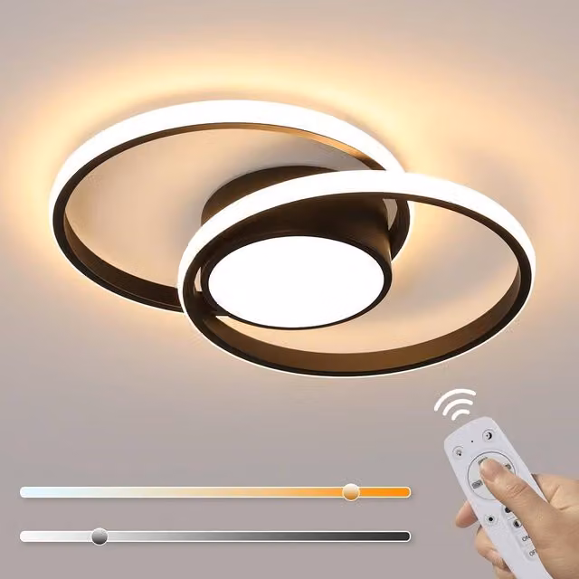 Goeco Modern Round LED Ceiling Light, Dimmable with Remote Control, Black, 40W