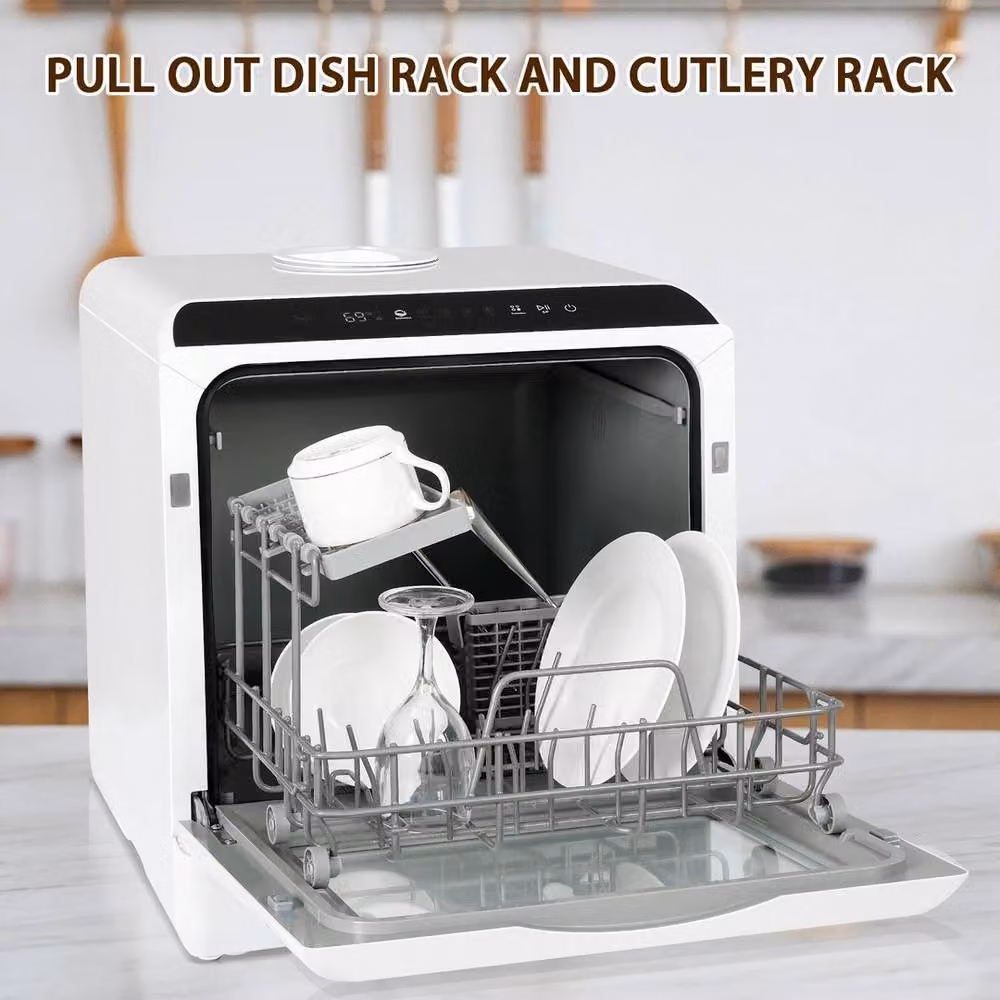 FLAVORA 5L Table Top Mini Dishwasher with LED and Basket in White – 2