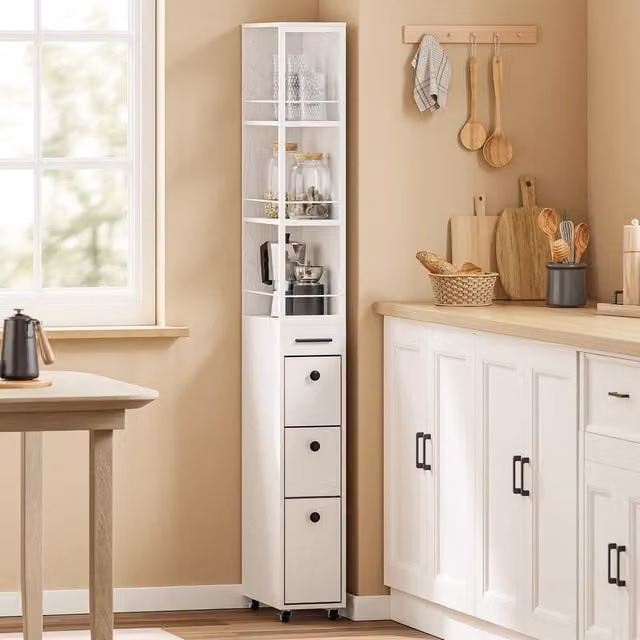 SoBuy Modern Narrow Tall Storage Cabinet with Drawers and Wheels in Beige, Black or White
