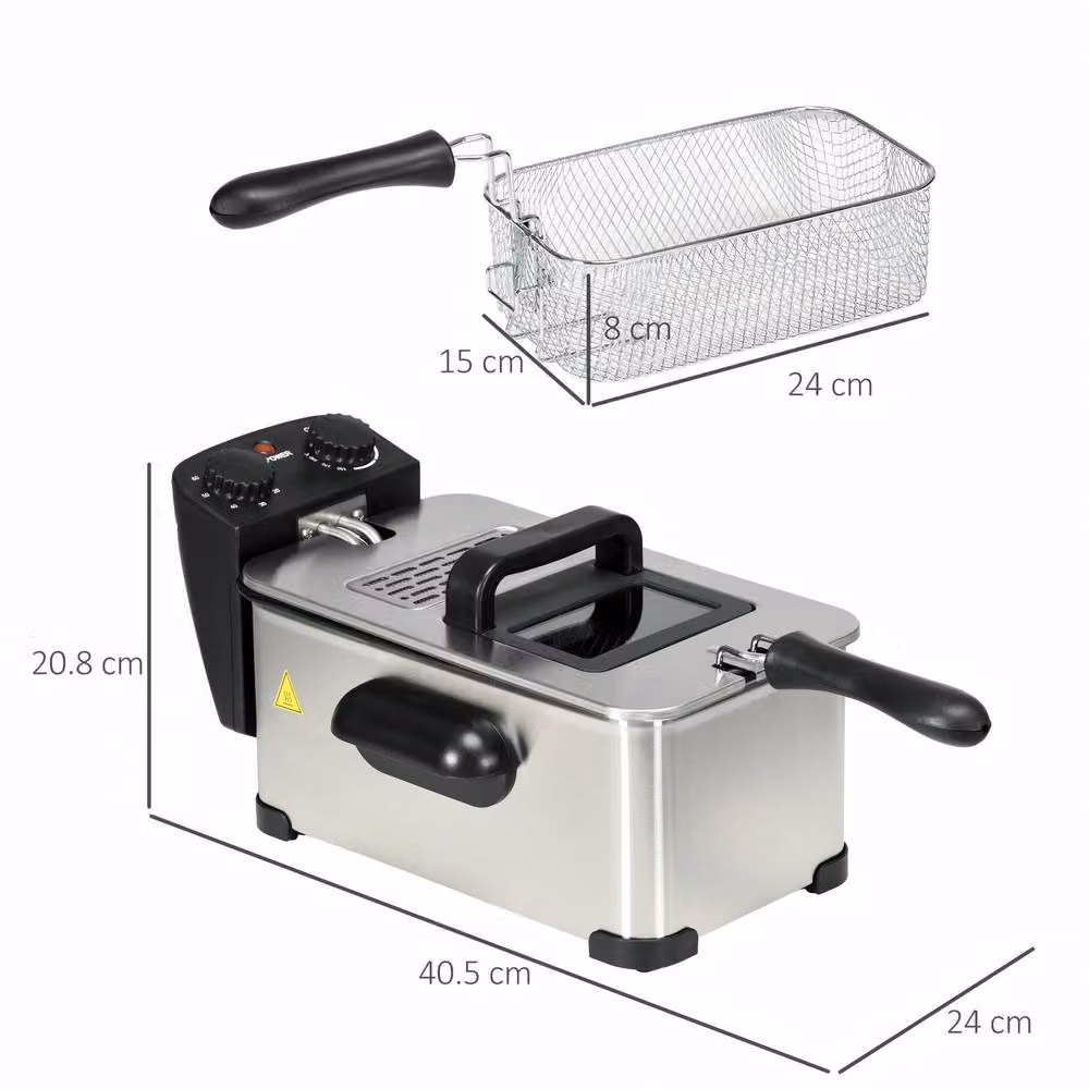 STILVORA 3L Deep Fat Fryer with Timer and Adjustable Temperature in Silver – 3