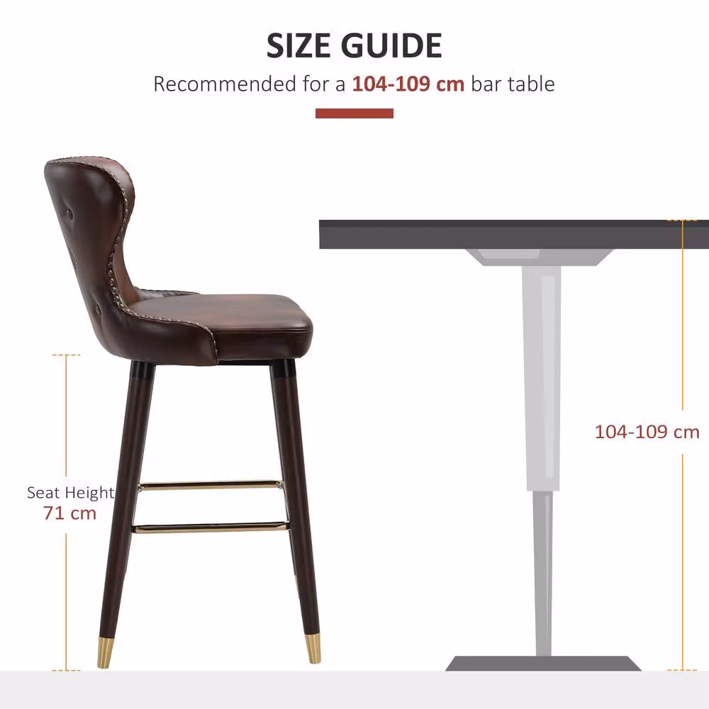 ERGOVEXA Set of 2 Brown PU Leather Bar Stools with Rubberwood Legs – 8