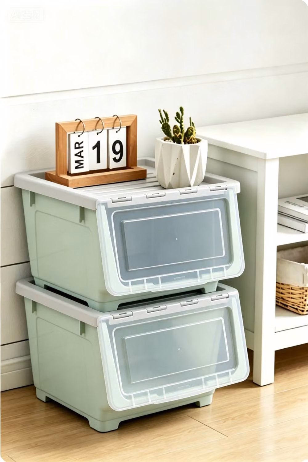 ExtraStar Stackable Plastic Flip Top Storage Box with Lid and Wheels, Green – 2