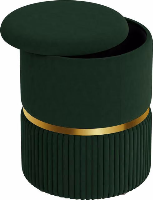 HOMCOM Velvet Storage Ottoman in Green