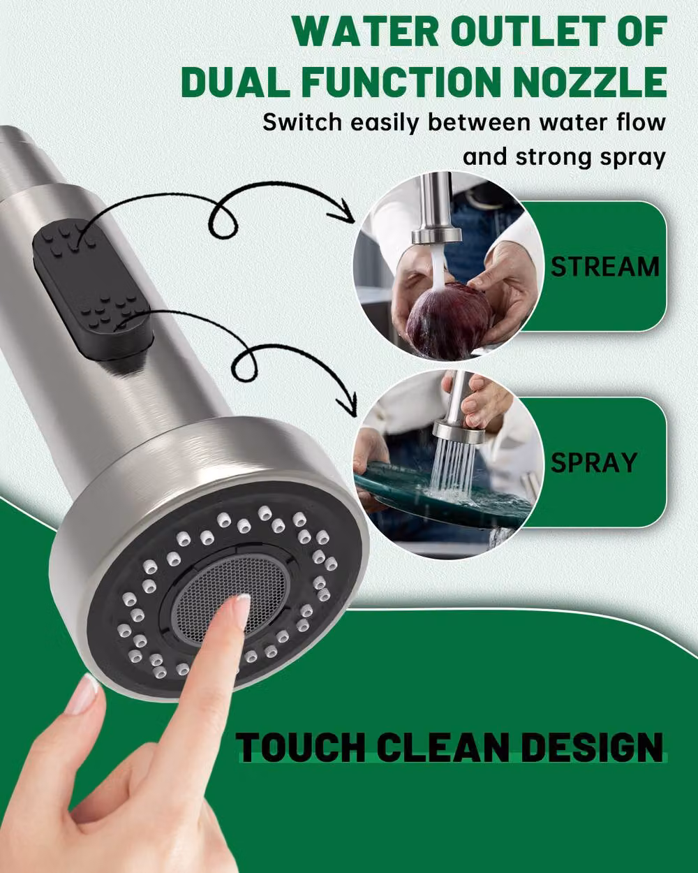 Dayone Stylish Kitchen Mixer Tap with Pull Down Sprayer in Brushed Nickel Silver – 3
