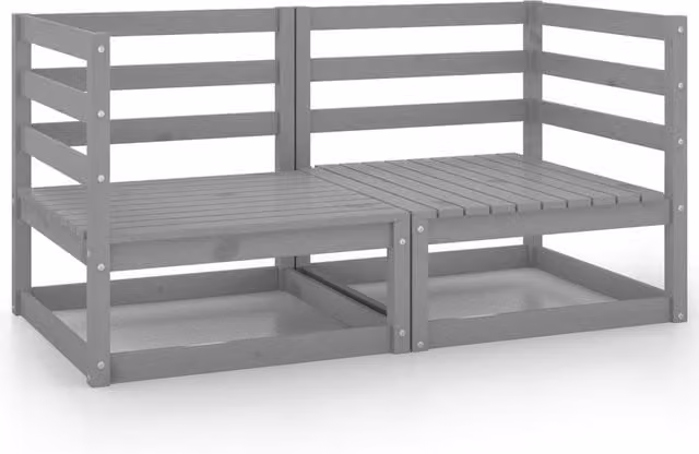 Berkfield Home Grey Solid Wood Pine 2 Piece Garden Corner Sofa Set – 1