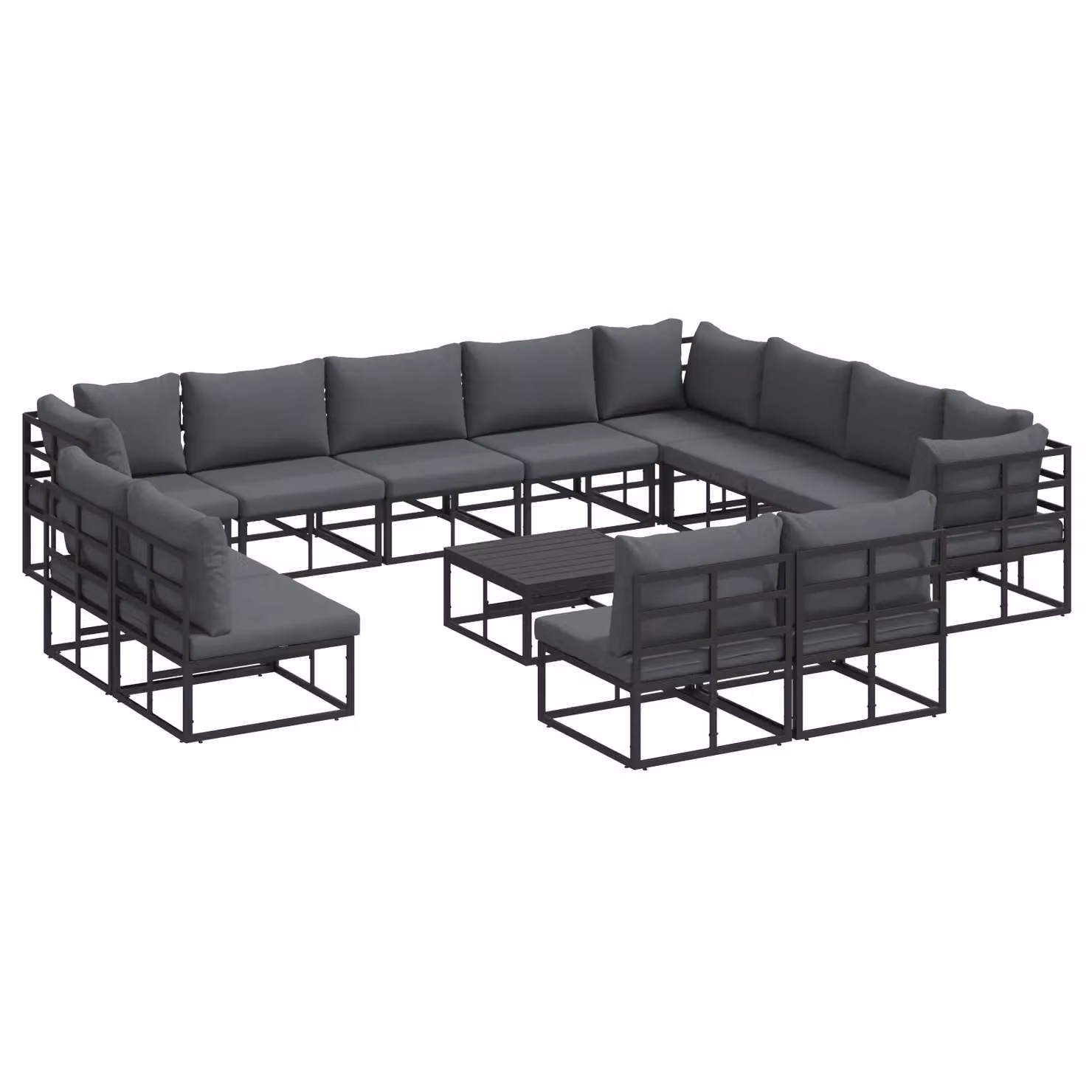 Berkfield Home 13 Piece U-Shape Garden Sofa Set in Black with Powder Coated Aluminium Frame, W/D/H: 70 x 70 x 32 cm – 2
