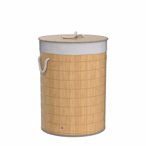 HomeSpace Direct Round Bamboo Laundry Hamper with Lid, Beige and Brown, W/D/H: 35 x 35 x 50 cm – 2