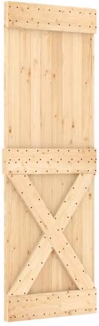 Berkfield Home Rustic Solid Wood Pine Sliding Door with Hardware Set, W/H: 70 x 210 cm, Light Tan