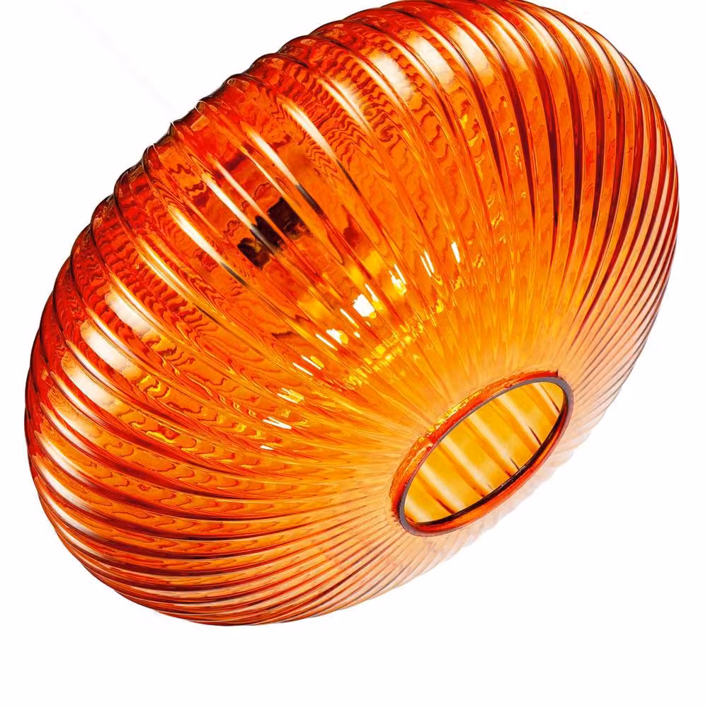 Happy Homewares Modern Designer Line Ribbed Glass Oval Pendant Lamp Shade in Orange – 2
