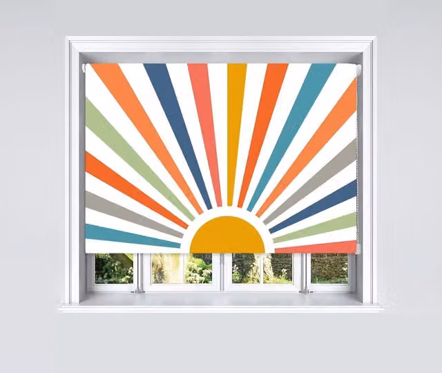 Lister Cartwright Painted Sun Blackout Roller Blinds in Yellow and Multicolour, W: 160 cm, H: 200 cm