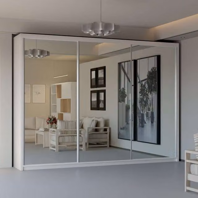 Sliding Wardrobes 4U Modern Double Sliding Door Wardrobe with Integrated Drawers in White, W/H: 250 x 217 cm