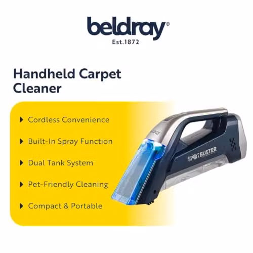 Beldray BEL01624 Cordless Spot Buster Blue Handheld Carpet Cleaner with 110ml Detergent Tank and Built-in Spray Function – 2