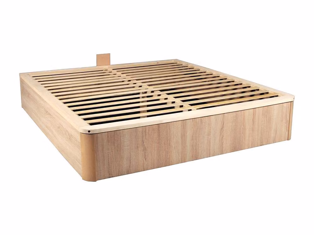 Vente-unique Ottoman Storage Bed Base in Light Oak with Solid Wood, W/D/H: 160 x 200 cm, Beige – 2