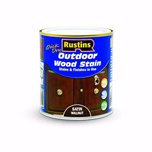 Rustins Quick Dry Outdoor Wood Stain in Satin Walnut, 500ml, Brown