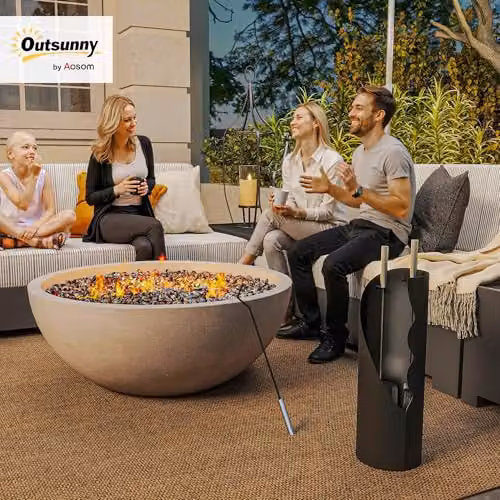 Outsunny 4 Piece Metal Fireplace Tool Set with Bucket, Black – 2