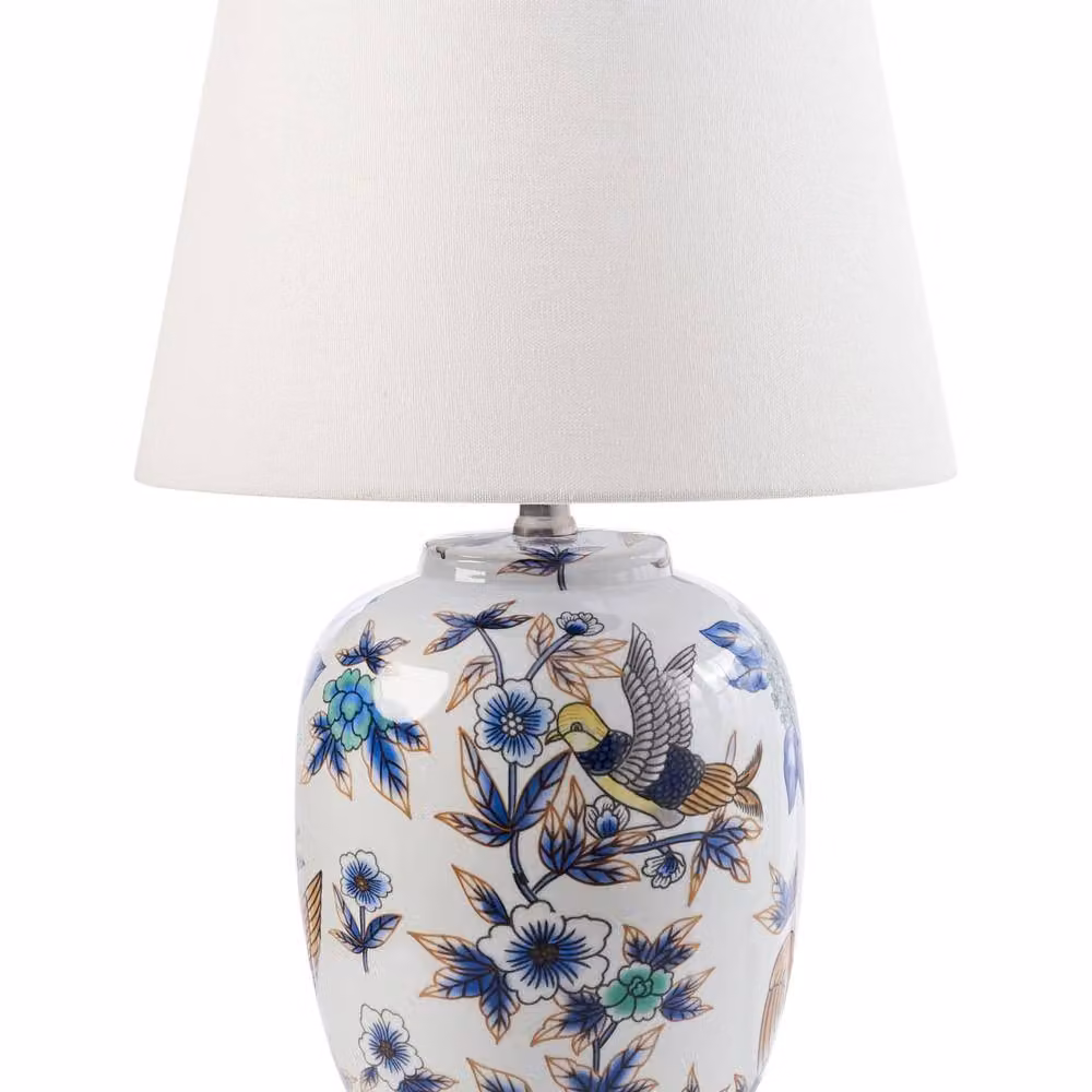 Wyld and Coco Blue and White Ceramic Table Lamp with Floral Motif – 2