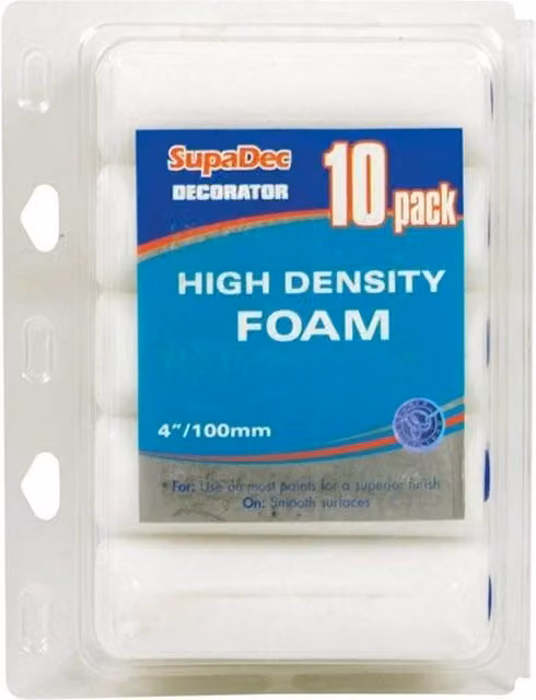 SupaDec High-Density Foam Mini Roller, White, Pack of 10