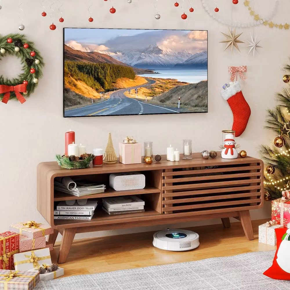 FLAVORA Mid Century Wood TV Cabinet in Brown – 4