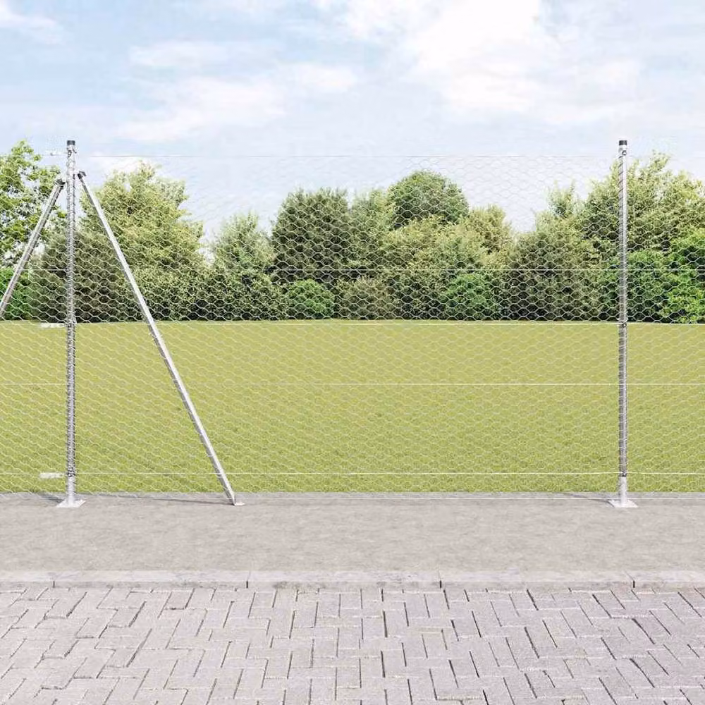 Berkfield Home Hexagon Fence in Silver Galvanised Steel, H: 140 cm, W: 100 m – 2