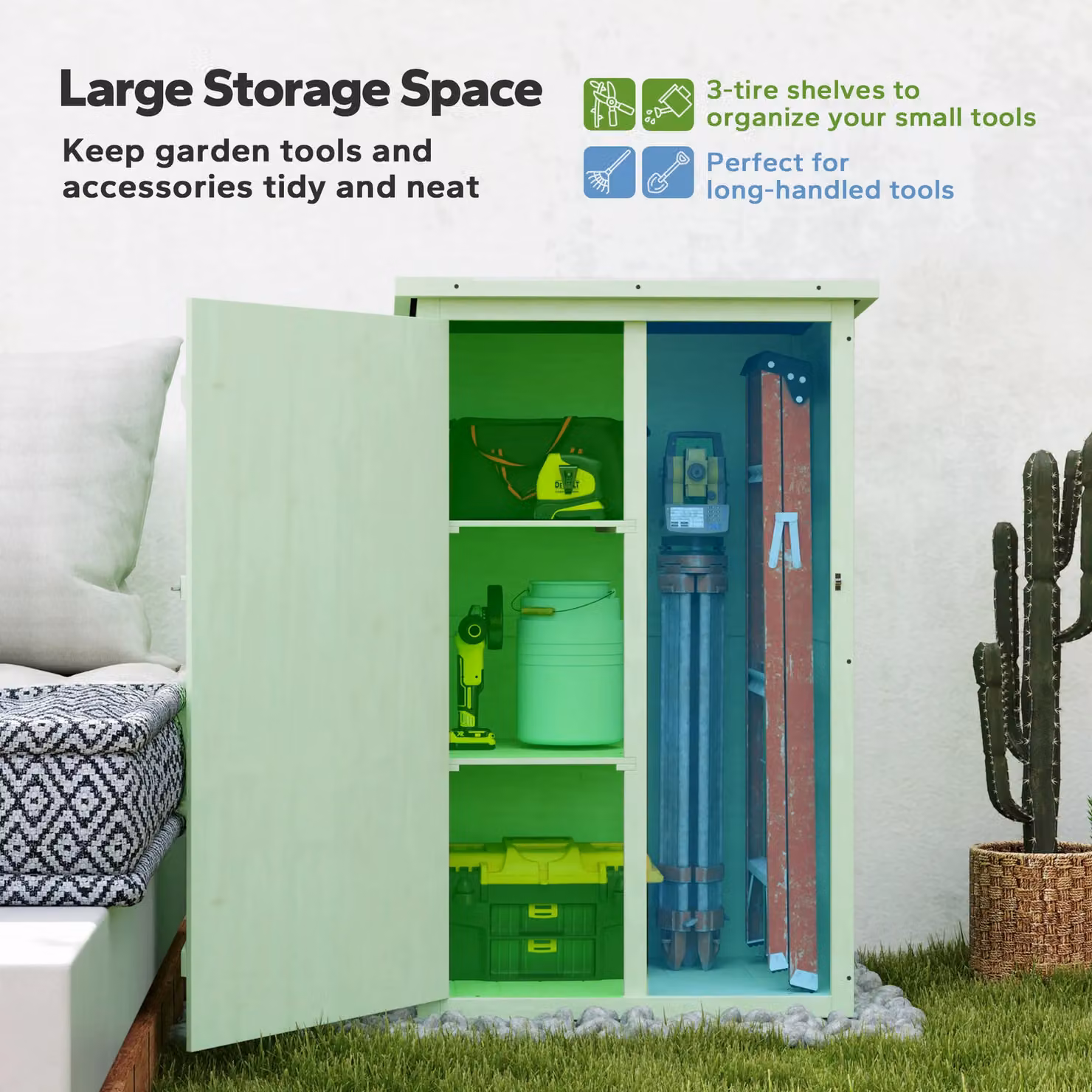 OUTSUNNY Green Garden Shed Outdoor Tool Storage Tall Cabinet with 2 Shelves, W/D/H: 75 x 56 x 115 cm – 3