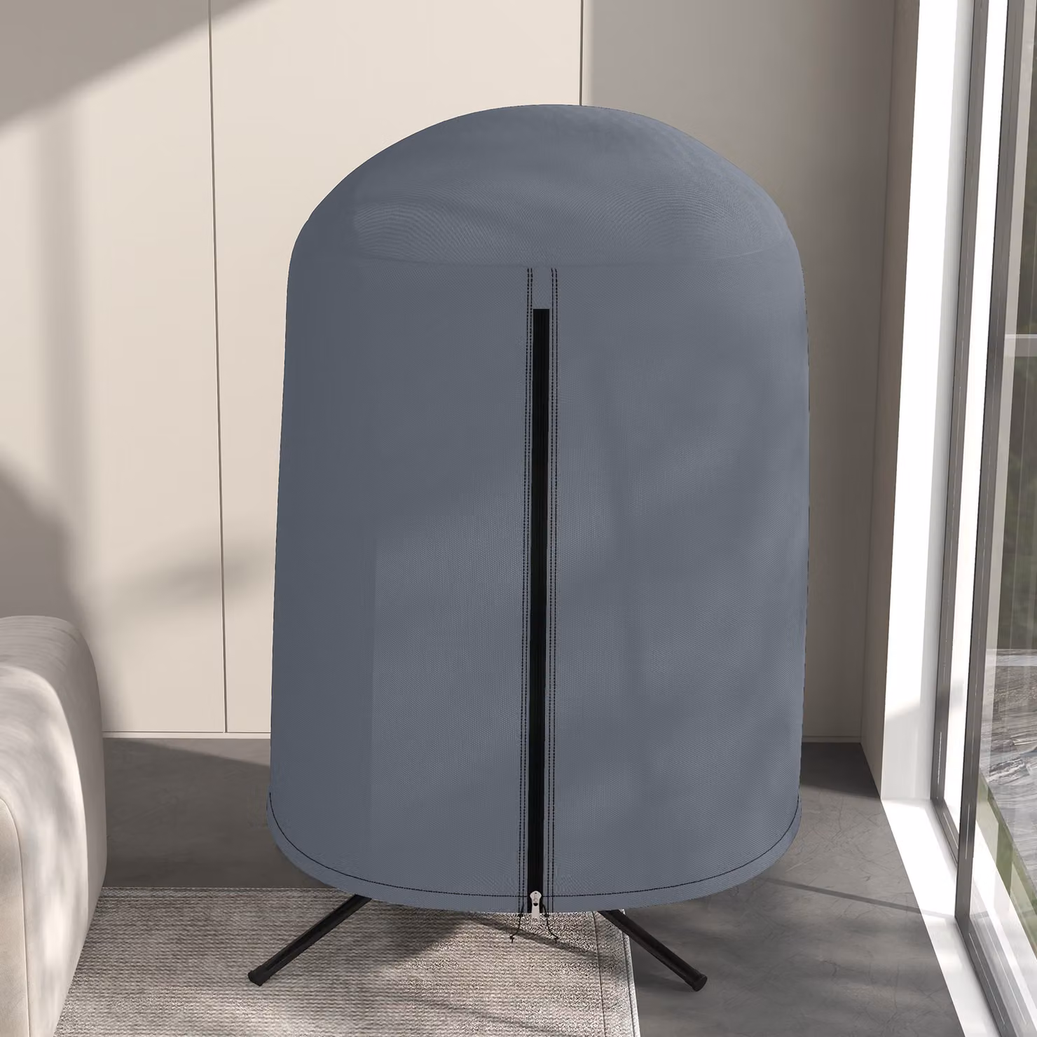 Outsunny Grey Hanging Egg Chair Furniture Cover with Zip, Oxford Fabric, H 172 cm x W 128 cm x D 128 cm – 7