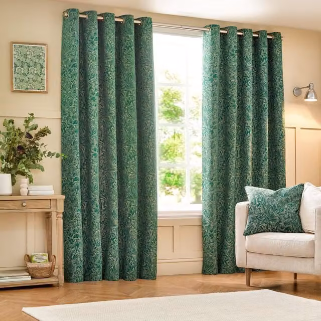 Grantley Jacquard Floral Eyelet Curtains in Emerald Green