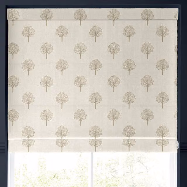 Emily Bond Yew Tree Made to Measure Blackout Roman Blind in Beige Floral Linen