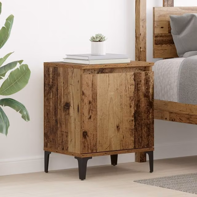 Berkfield Home Old Wood Nightstand in Brown, Solid Wood and Metal, W/D/H: 40 x 30 x 50 cm