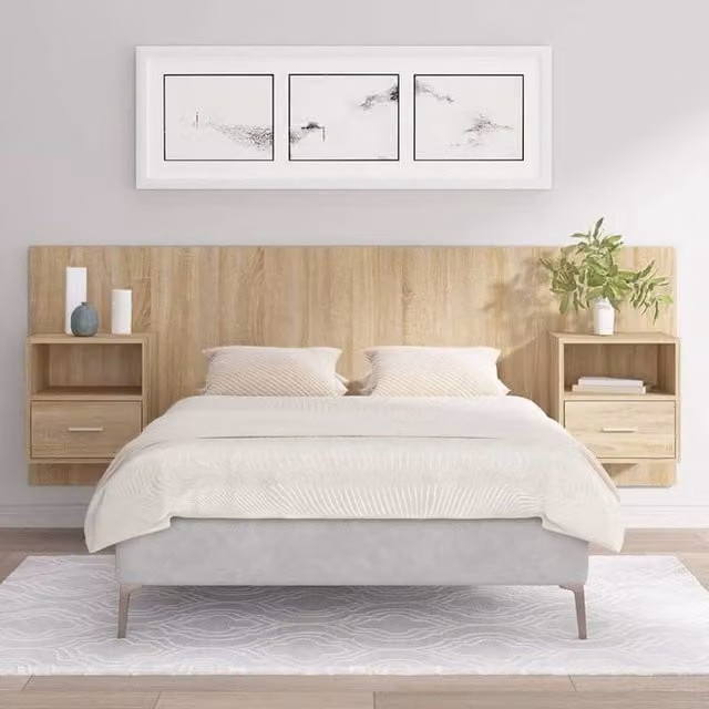 Berkfield Home Bed Headboard with Integrated Nightstand Cabinets in Sonoma Oak Brown Engineered Wood – 1
