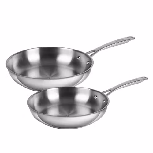 Kuhn Rikon Allround Stainless Steel Uncoated Induction Safe Frying Pan Set, 2-Piece, Silver