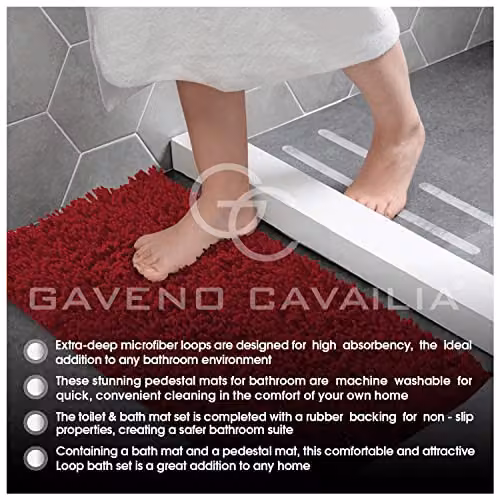 Gaveno Cavailia 2 Piece Chenille Microfibre Bath Mat Set in Red, W: 80 cm, D: 50 cm – 5