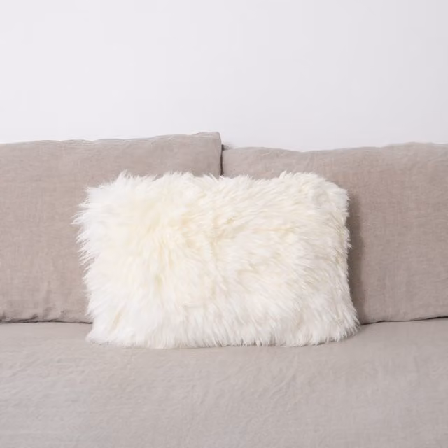 Native Natural Double Sided Square Sheepskin Cushion in Beige and White, 50 cm