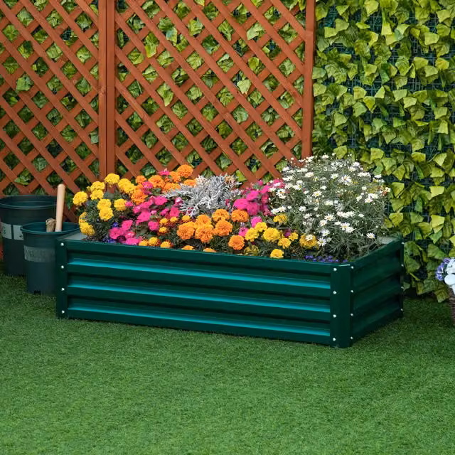 Outsunny Galvanised Steel Raised Garden Bed, Green