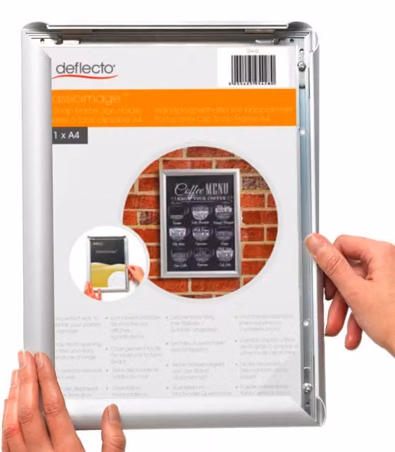 Deflecto Silver A4 Metal Snap Frame for Wall Mounting