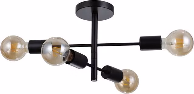 Netlighting Piansi Multi Arm Semi Flush Ceiling Lamp in Matt Black with 4 x E27 Sockets